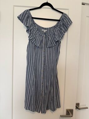American Eagle Outfitters Blue and White Striped Button-Front Dress